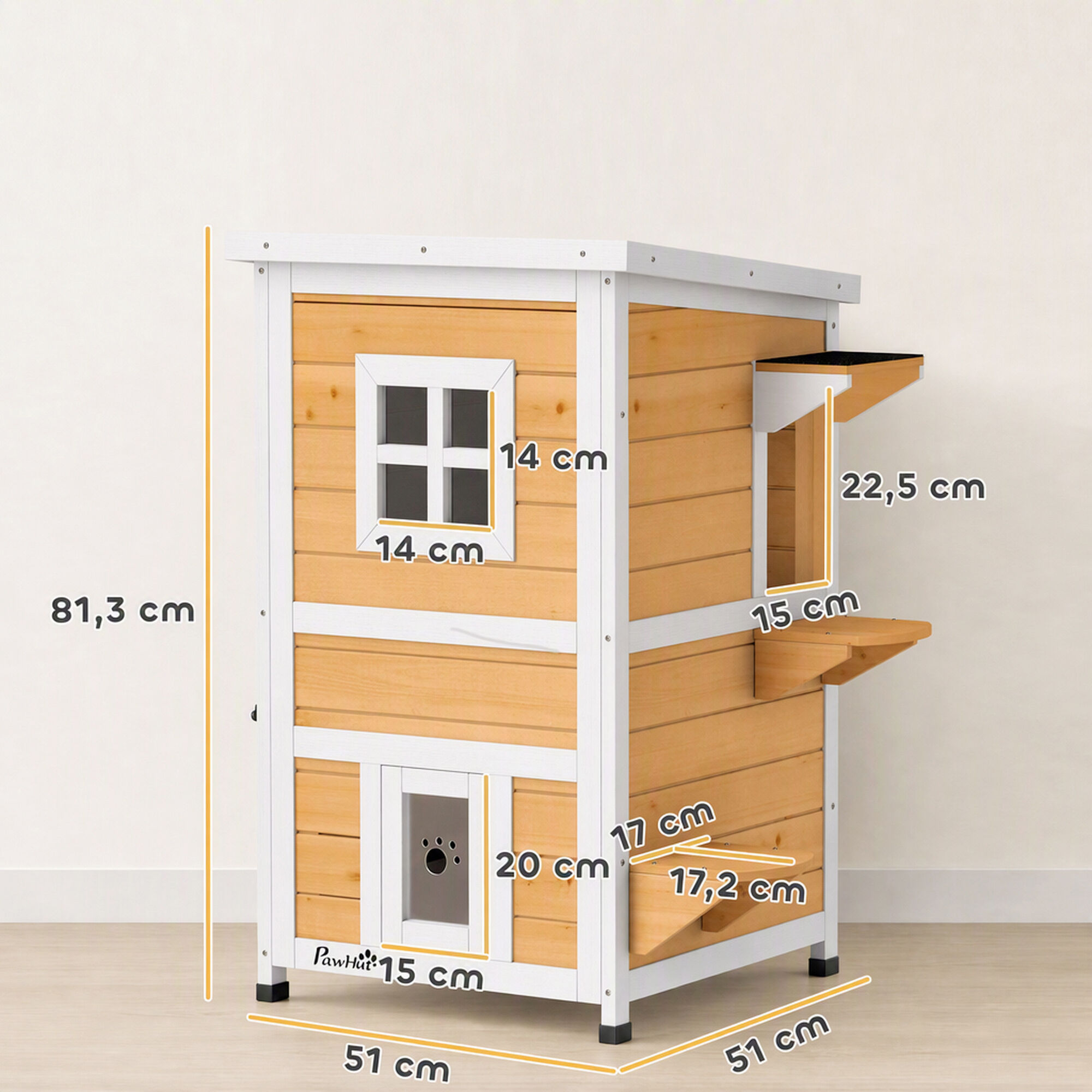 PawHut Caseta para Gato Madera Natural, , large Imagen numero 3