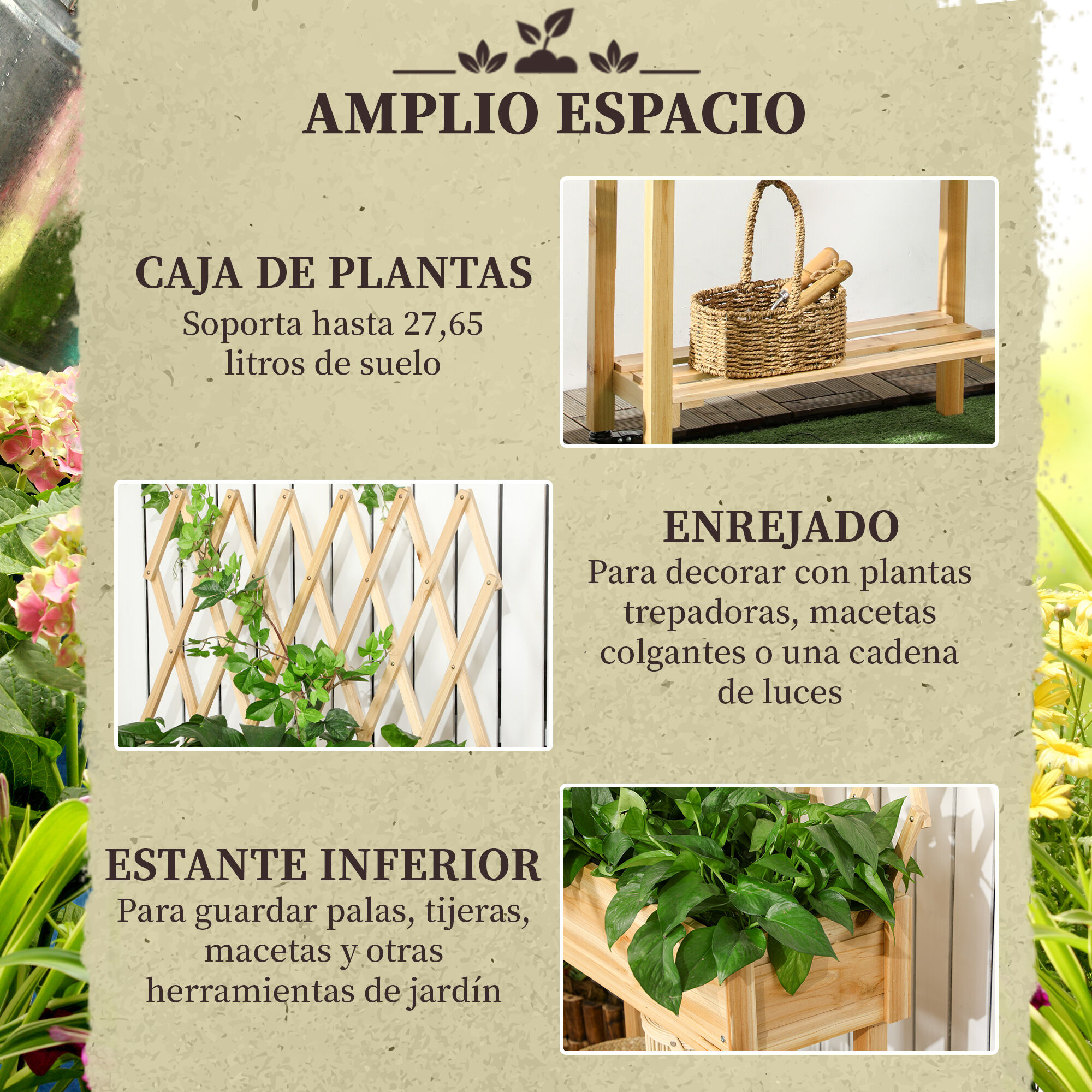 Outsunny Huerto Urbano Elevado Madera Natural, , large Imagen numero 4