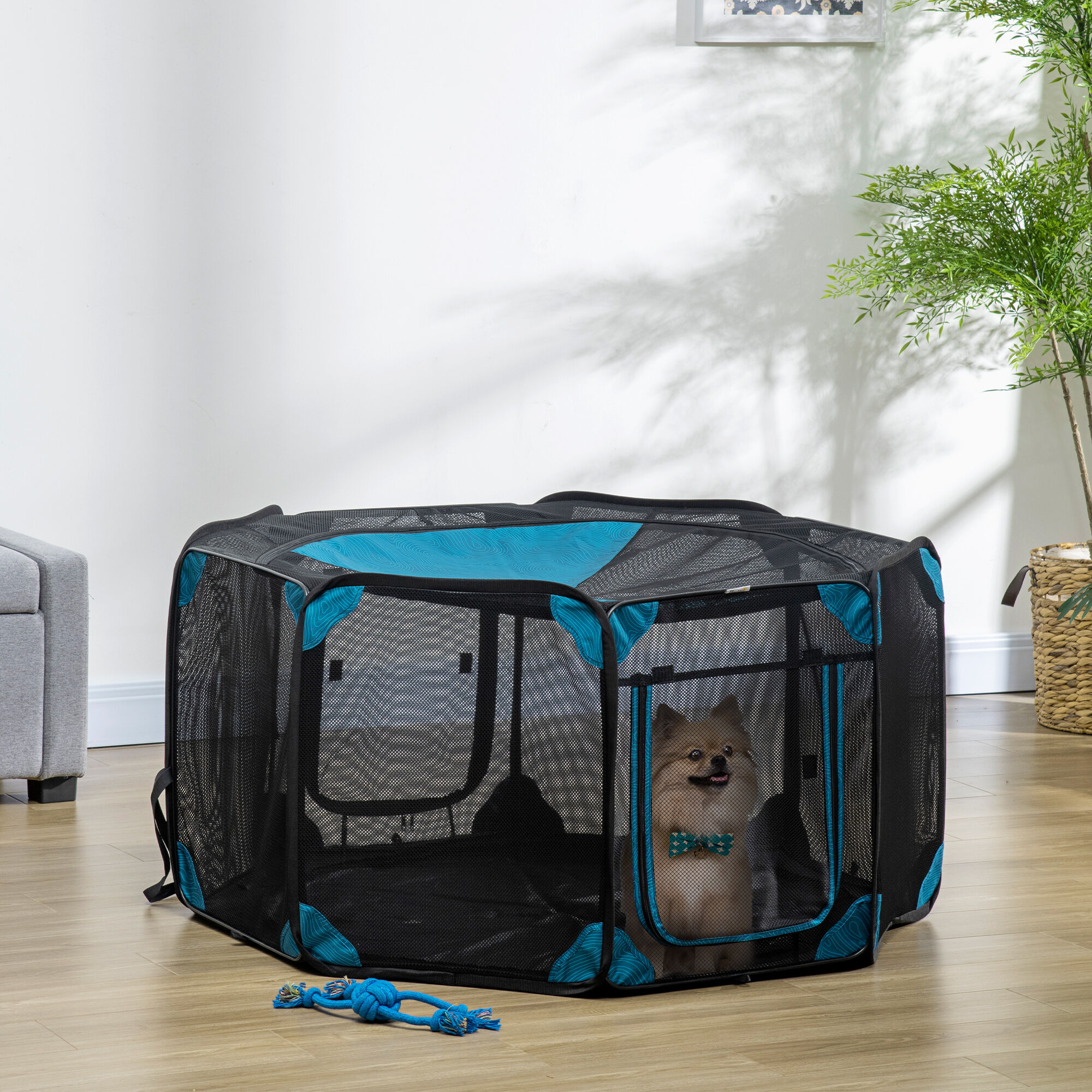 PawHut Parque Plegable para Perros y Gatos de 8 Paneles Parque de Juego para Mascotas con Bolsa de Transporte Recinto Port&aacute;til para Conejos Conejillos de Indias &Oslash;154x76 cm Azul, , large Imagen numero 12