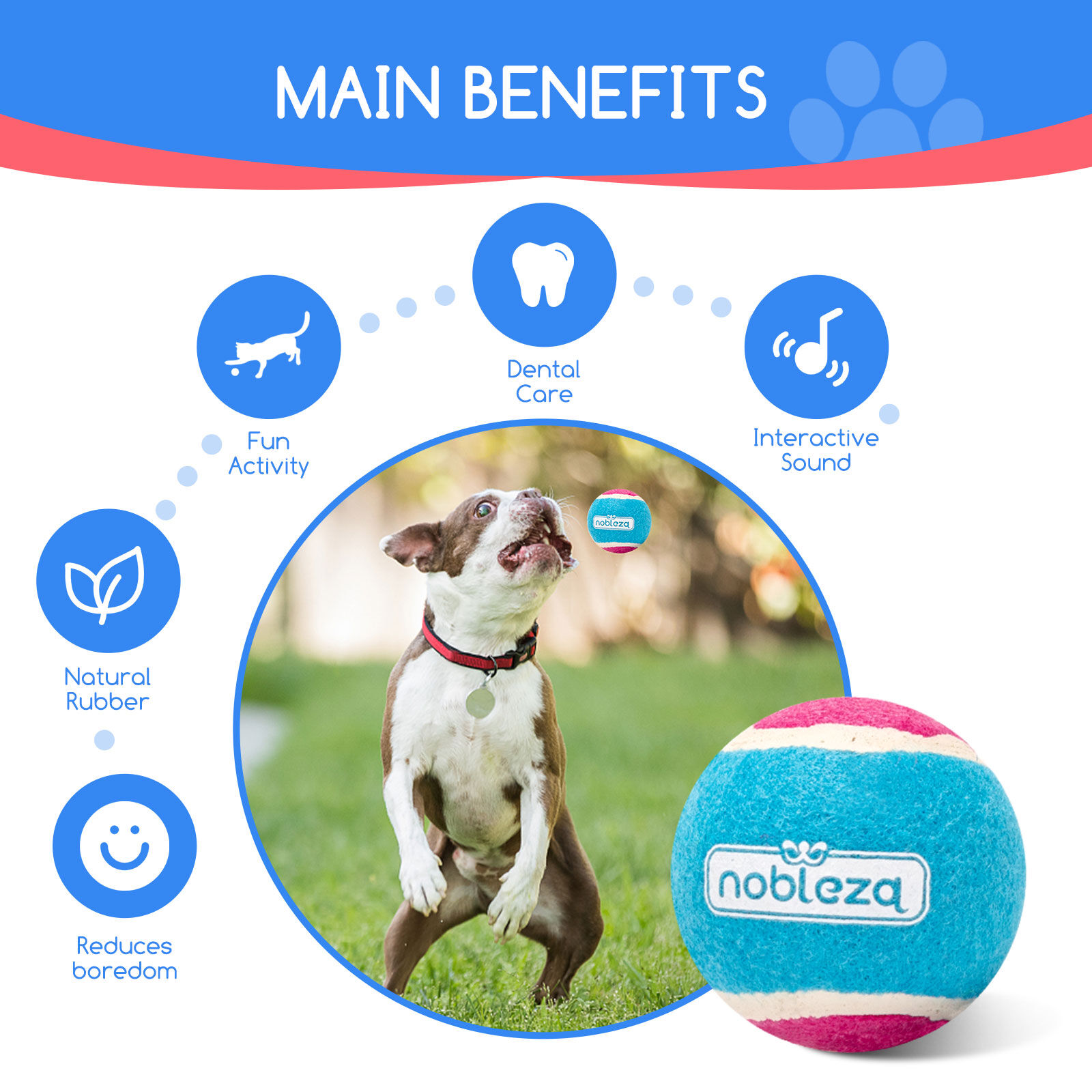 Nobleza Pelota Perro, Pelota Juguetes para Perros con Sonido, 3 Pelotas Perro de Goma Natural, Botan Pelotas Perro Tenis, Compatible con el Lanzador, 6.4 cm/3 Unidad, , large Imagen numero 4