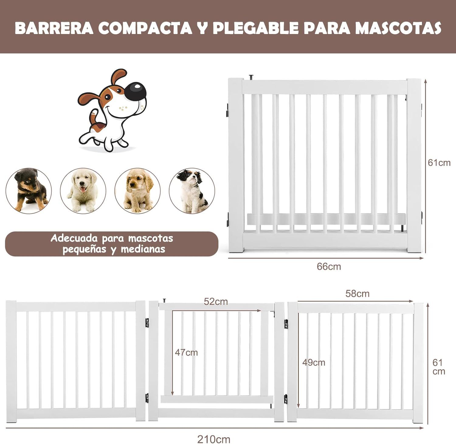 COSTWAY Barrera Plegable de 3 Paneles para Perros 210 x 61 x 1,8 cm para Perros thumbnail
