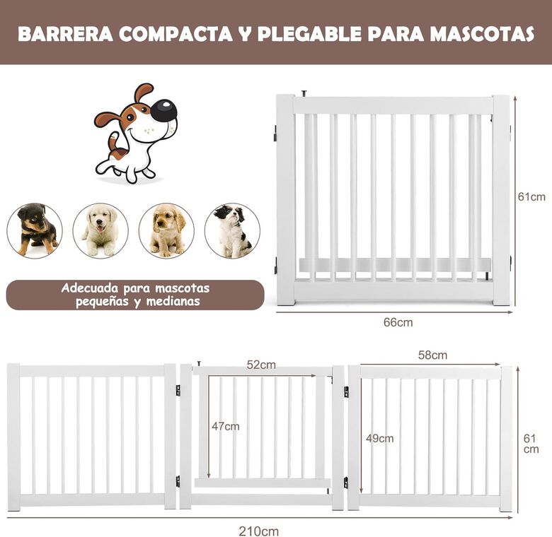 COSTWAY Barrera Plegable de 3 Paneles para Perros 210 x 61 x 1,8 cm para Perros thumbnail