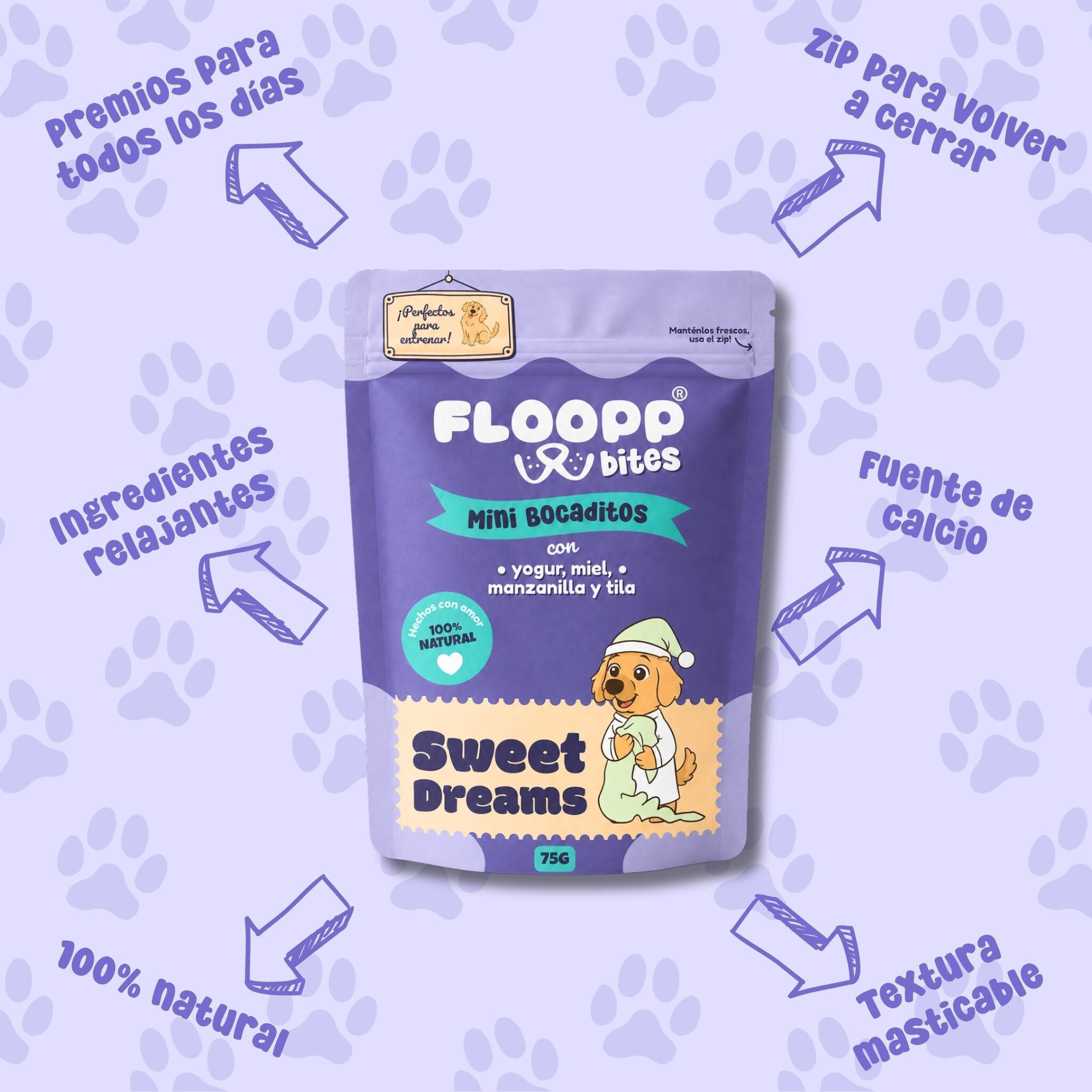 Floopp Bites Sweet Dreams &ndash; Snacks Relajantes para Perros &ndash; 8 x 75 g, , large Imagen numero 4