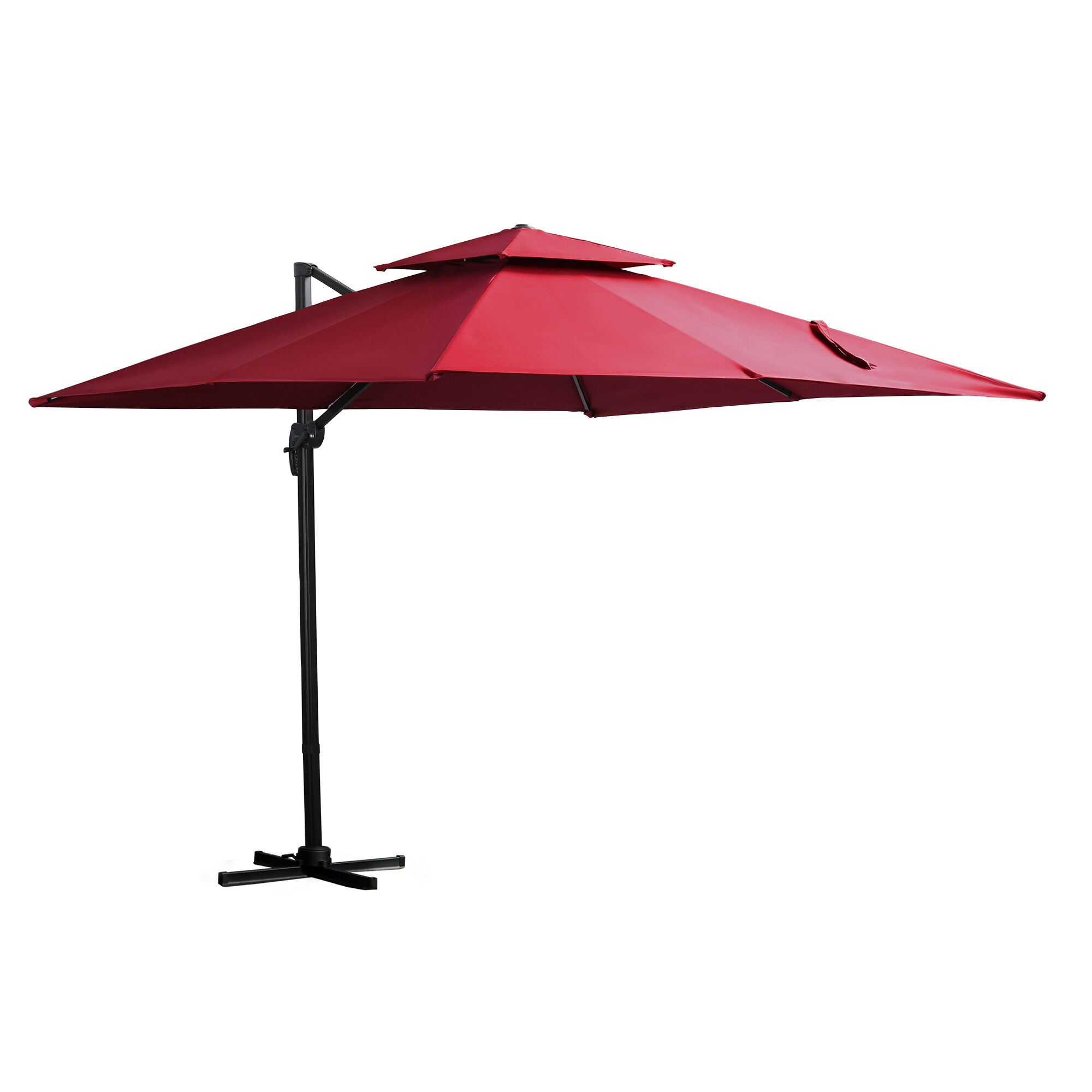 Outsunny Sombrilla de Jard&iacute;n 300x300 cm Parasol de Aluminio con Manivela Poste Giratorio 360&deg; Doble Techo Inclinable en 6 Posiciones y Base Cruzada Incluida Rojo, , large Imagen numero 1