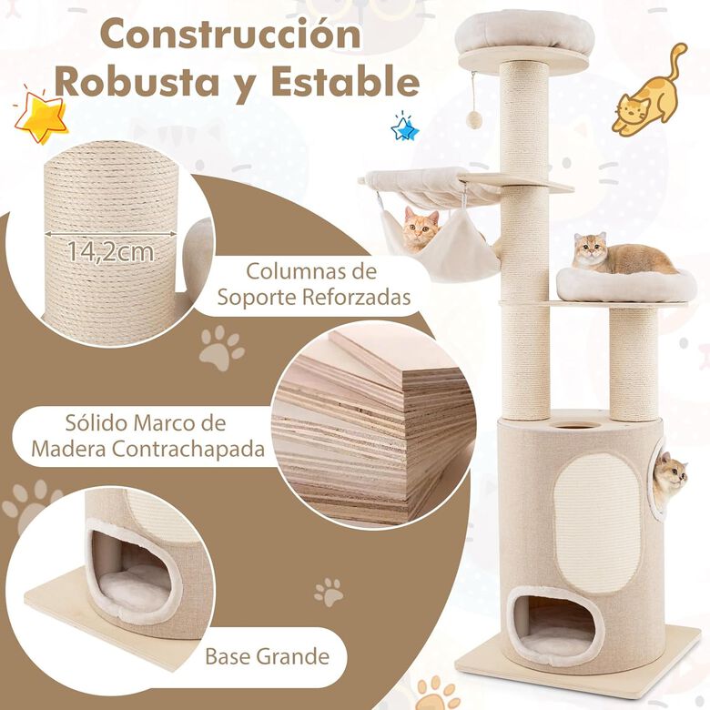 COSTWAY Árbol rascador natural con plataforma para Gatos thumbnail