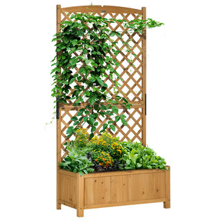 Outsunny Arriate de Jardín con Enrejado Jardinera con Celosía para cultivo de plantas