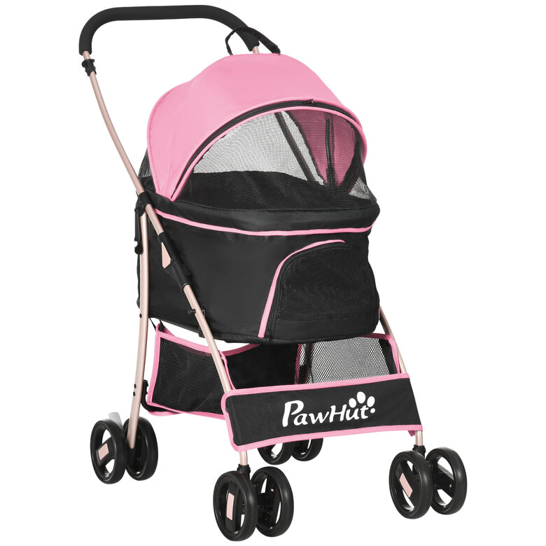 PawHut 3 en 1 Cochecito para Mascotas Carrito para Perros y Gatos Desmontable Bolsa de Transporte Plegable con Cesta de Almacenaje y Frenos Tela Oxford 600D Carga 15 kg 82x49,5x98 cm Rosa, , large image number null