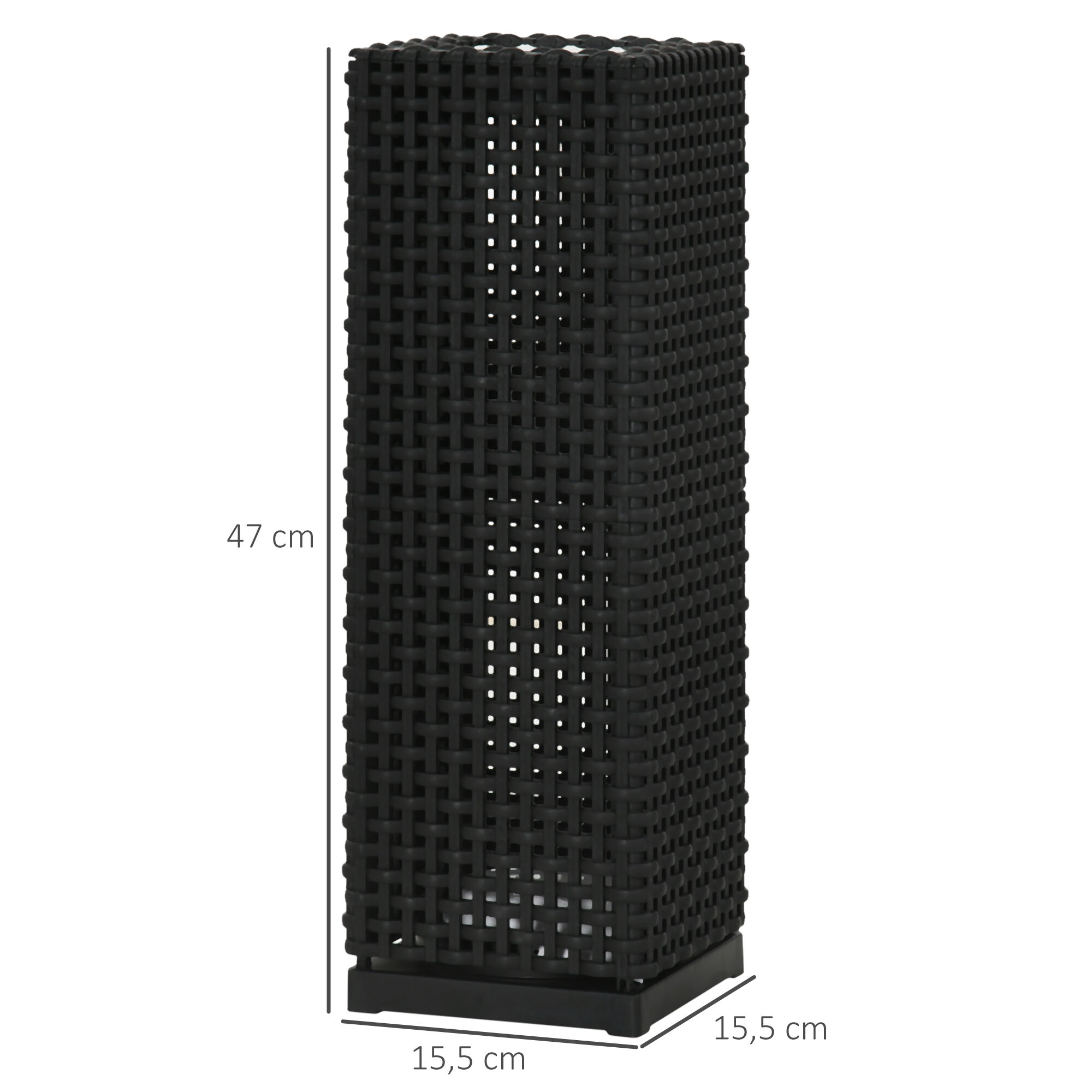 Outsunny L&aacute;mpara de Pie de Rat&aacute;n Sint&eacute;tico Linterna Solar con Luces LED Control Autom&aacute;tico para Decoraci&oacute;n en Interiores y Exteriores 15,5x15,5x47 cm Negro, , large Imagen numero 3