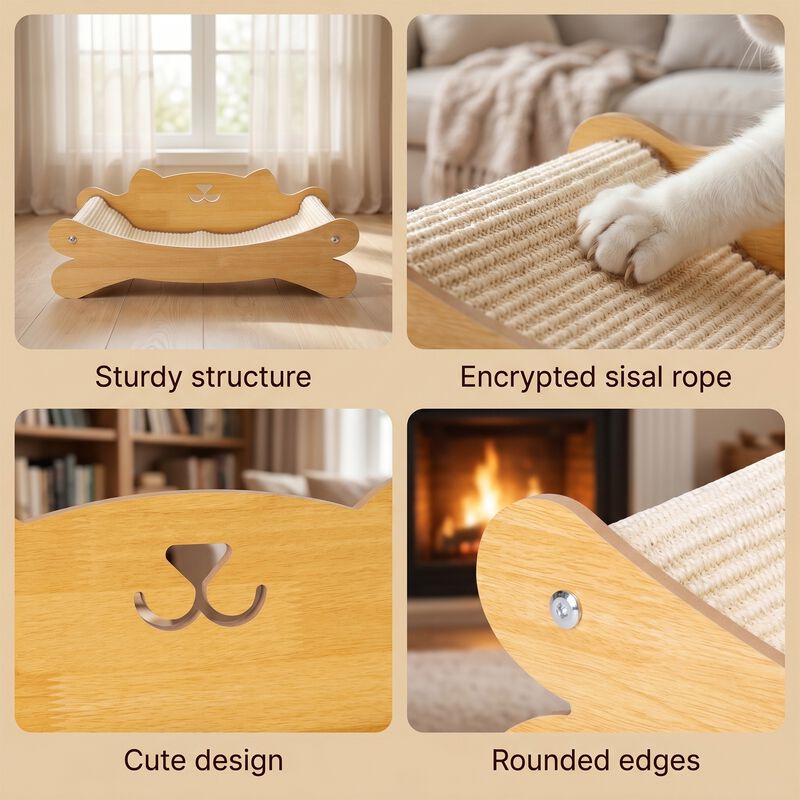 Nobleza Rascador de Gatos 2 en 1 y Cama de Madera, Sof&aacute; Ergon&oacute;mico para Mascotas con Alfombrilla de Sisal Resistente y Dise&ntilde;o Lindo 59*32*20.5cm, , large Imagen numero 5