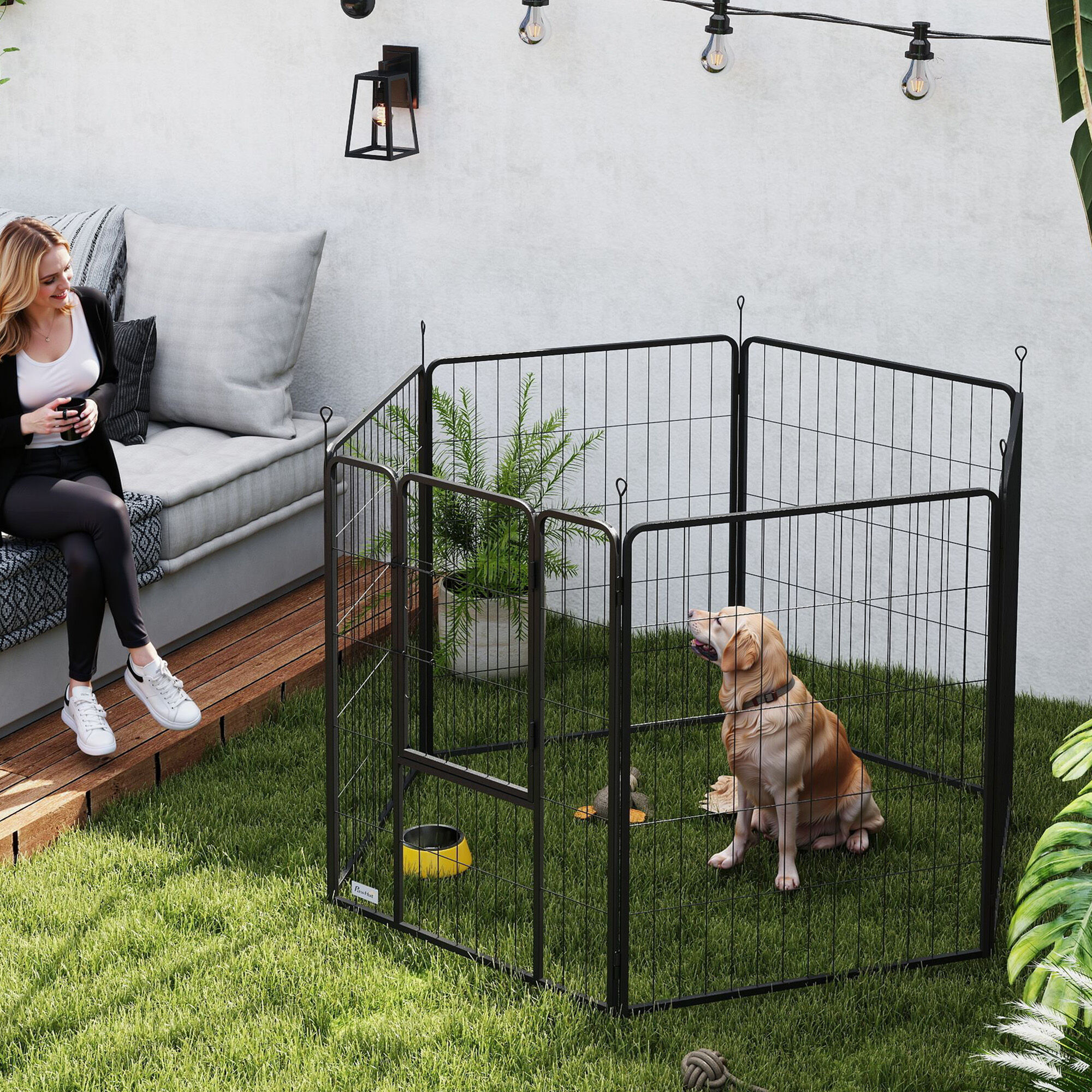 PawHut Parque para Perros de 6 Paneles de 80 cm de Altura, Vallas para Perros de Acero Plegable, con Puerta, para Interior y Exterior, Negro, , large Imagen numero 12