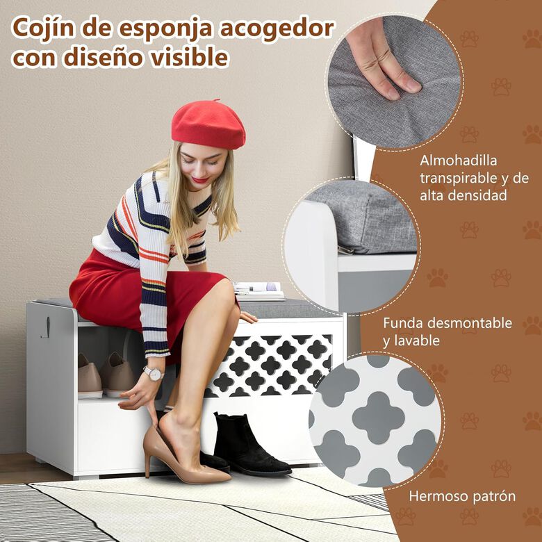 COSTWAY Banco con Arenero y Cojín Extraíble, Mueble Ocultador de Arenero para gatos thumbnail