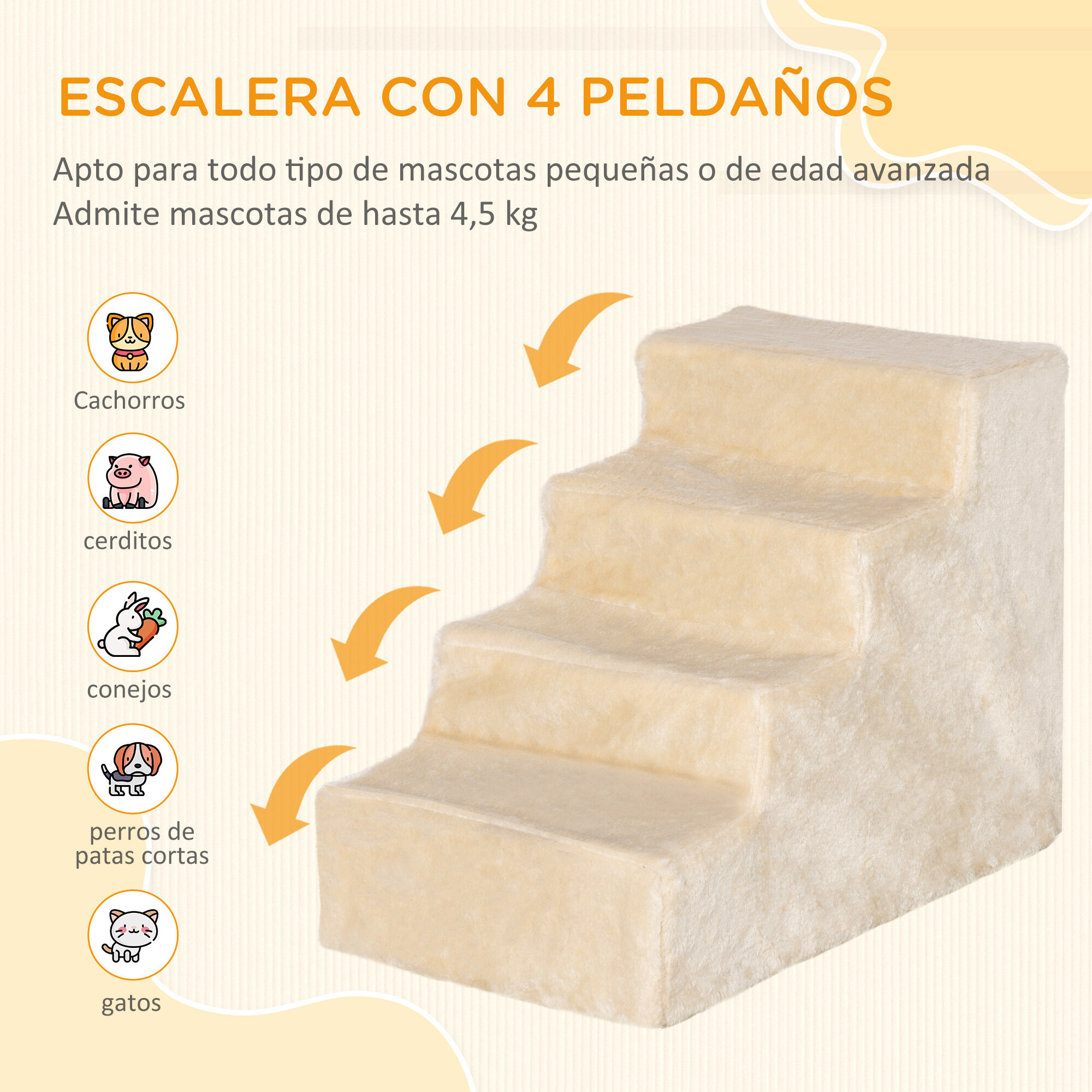 PawHut Escalera para Perros Beige, , large Imagen numero 4