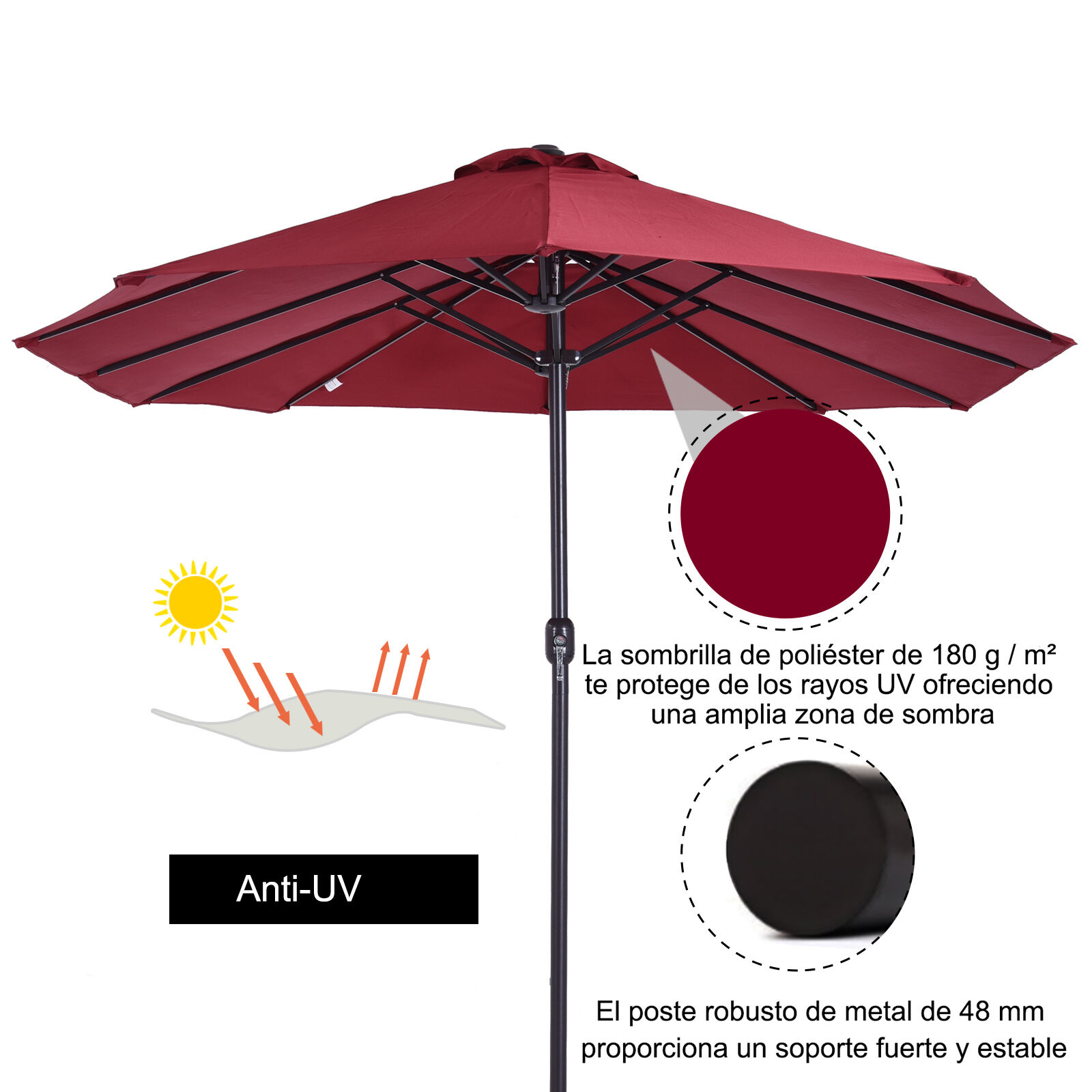 Outsunny Sombrilla de Terraza Exterior Grande color Rojo thumbnail