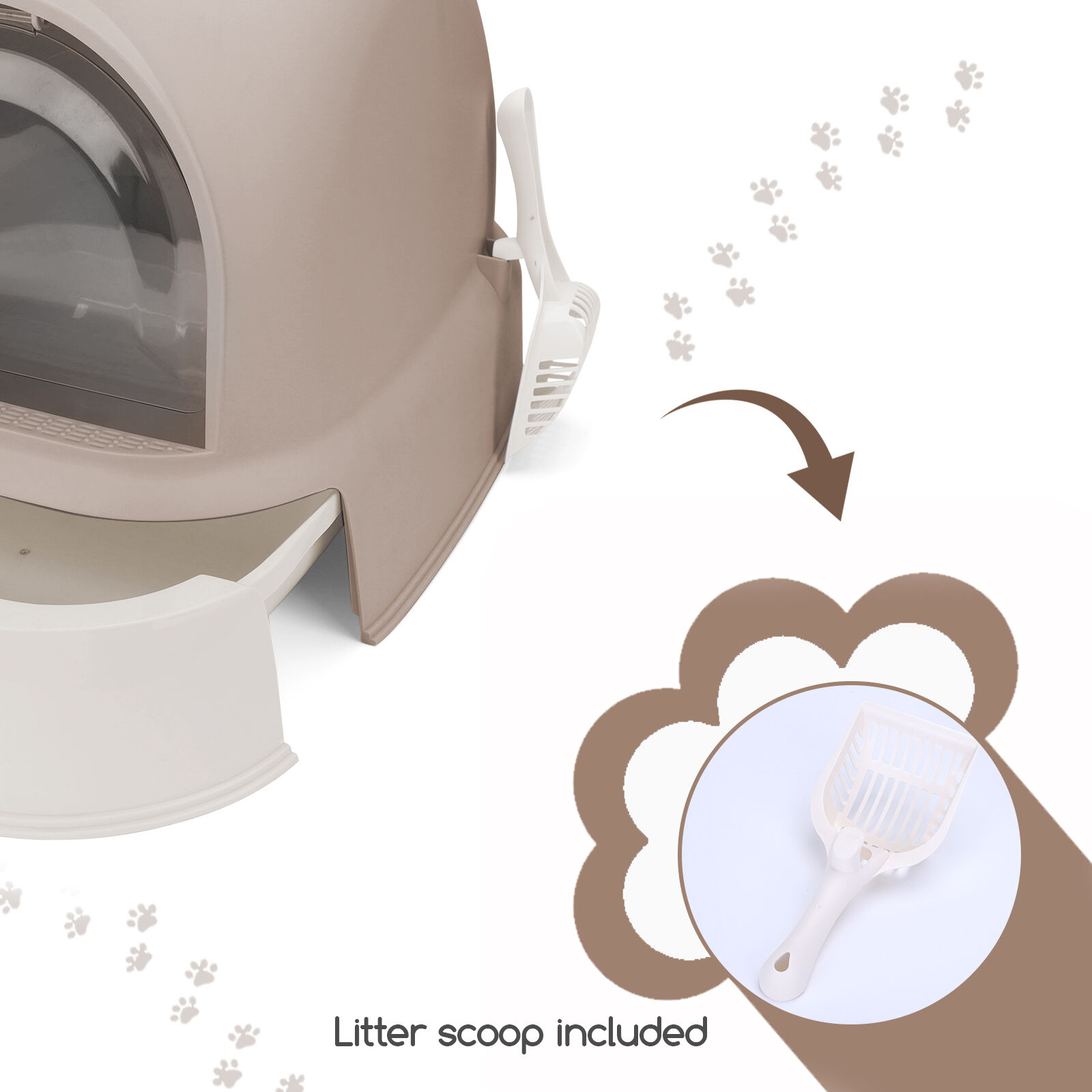 Nobleza - Cajas de Arena para Gatos, Arenero Gatos Cubierto con Cajon, Arenero para Gatos Grande Cerrado, Caja de Arena Cagadero Gato sin Olores con Pala, L52*W42*H38.5CM, Marr&oacute;n, , large Imagen numero 3