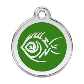 Red dingo Placa identificativa Acero Inoxidable Esmalte Tribal Pez Verde para perros