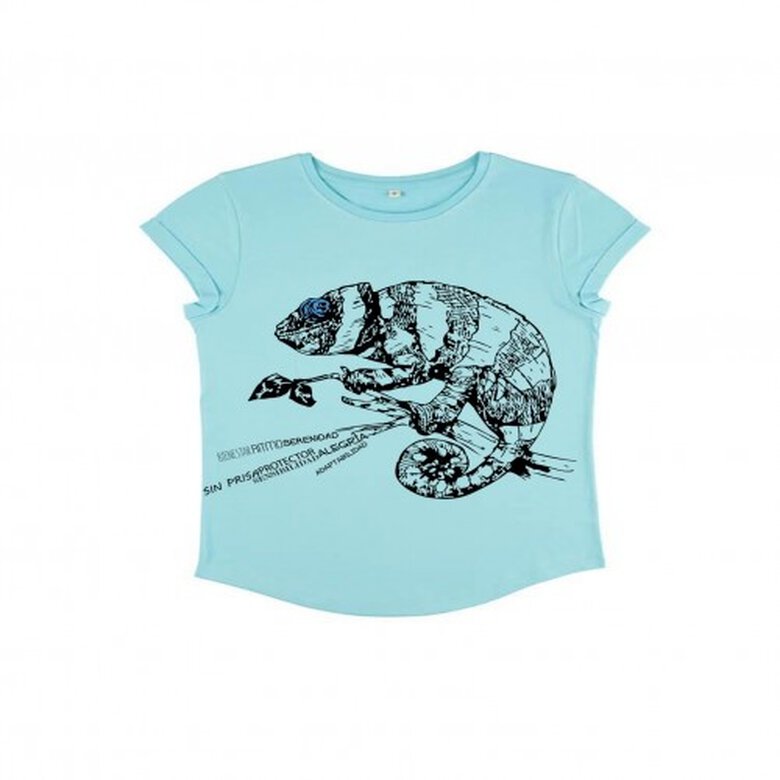 Animal totem camiseta manga corta algodón orgánico camaleón turquesa para mujer, , large image number null