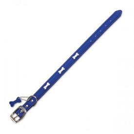 Collar de piel con huesitos para perros color Azul