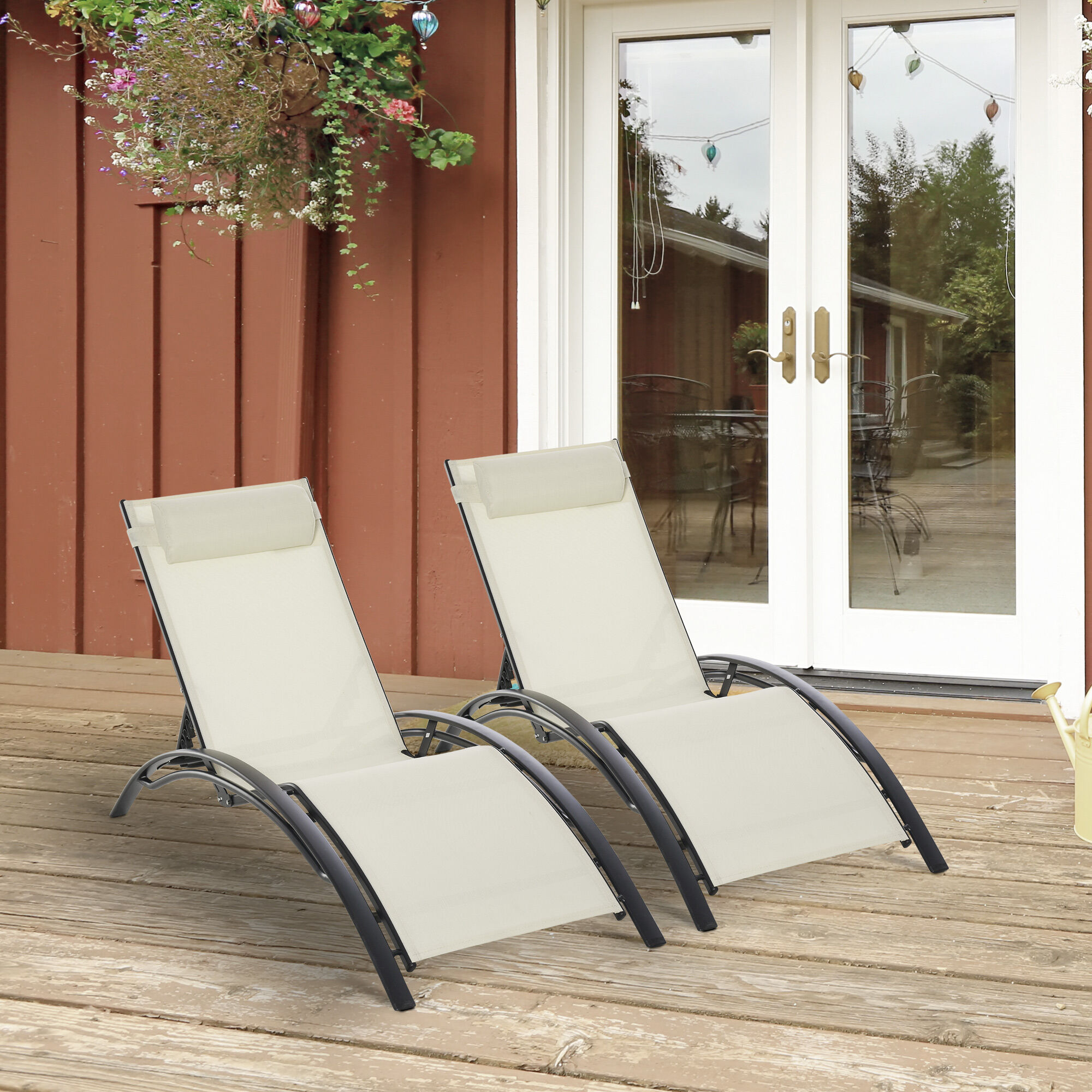 Outsunny Conjunto de 2 Tumbonas de Jard&iacute;n de Aluminio Tumbonas Reclinables con Respaldo Ajustable y Reposacabezas Extra&iacute;ble para Terraza Balc&oacute;n 171x64x82 cm Beige, , large Imagen numero 2