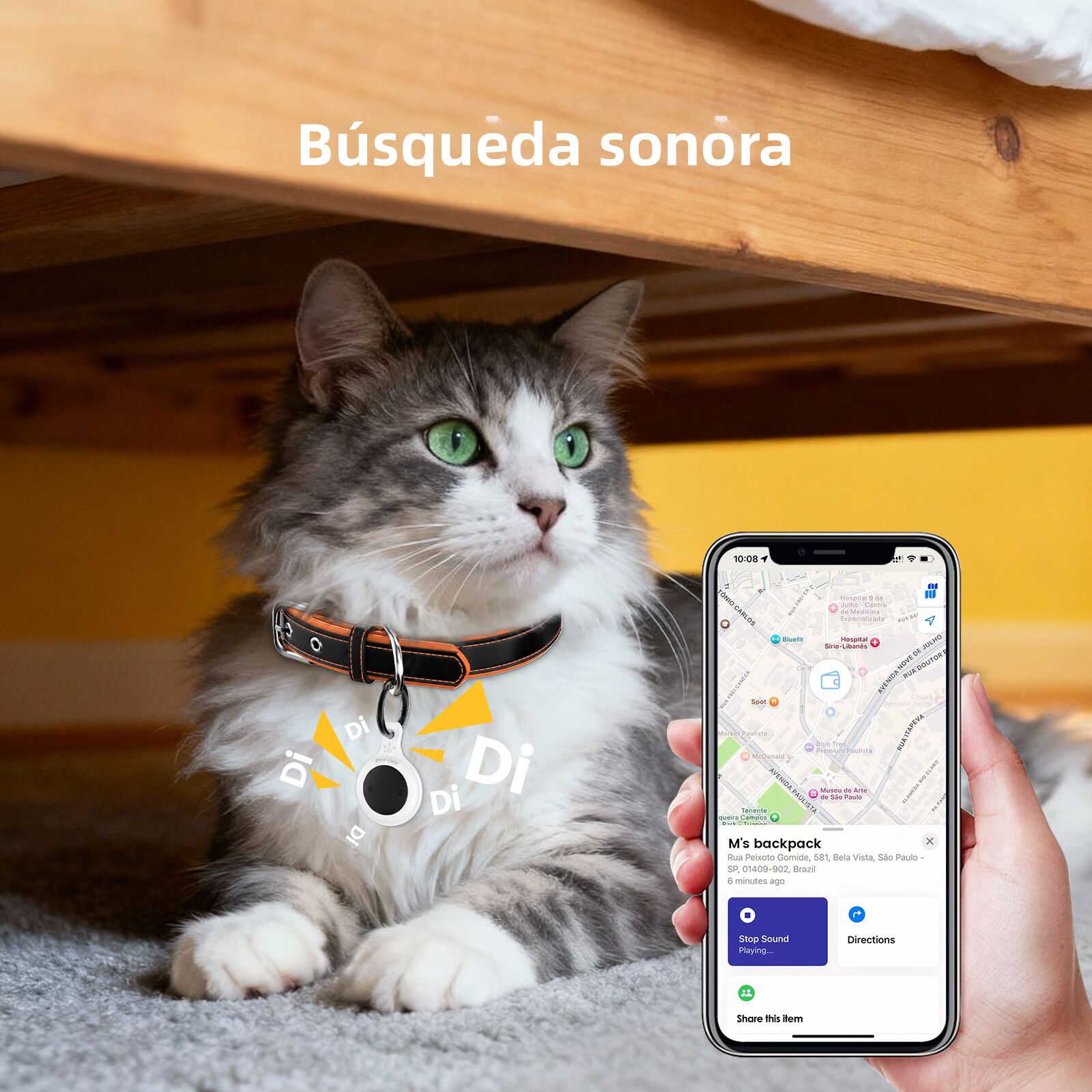 Pawview Localizador Inteligente para Mascotas, Rastreador Perros y Gatos Compatible con Apple Find My y Android Find Hub, Funda de Silicona Antidesgarros con C&oacute;digo QR, Sin Suscripci&oacute;n. Turquesa Claro, , large Imagen numero 5
