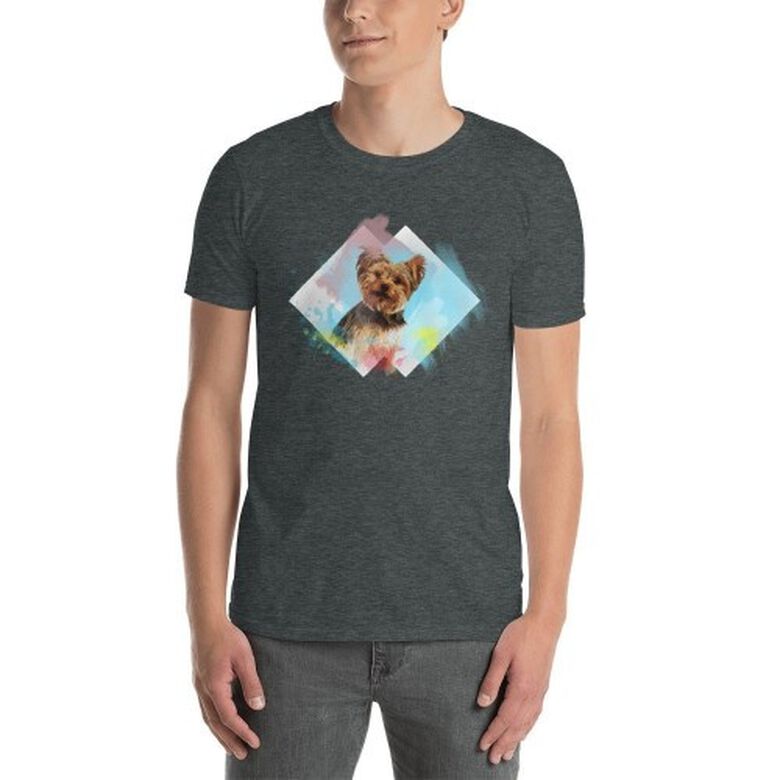 Mascochula camiseta hombre acuarela personalizada con tu mascota gris oscuro thumbnail