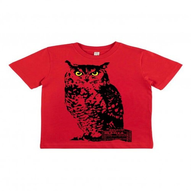 Animal totem camiseta manga corta algodón orgánico búho rojo para niños, , large image number null