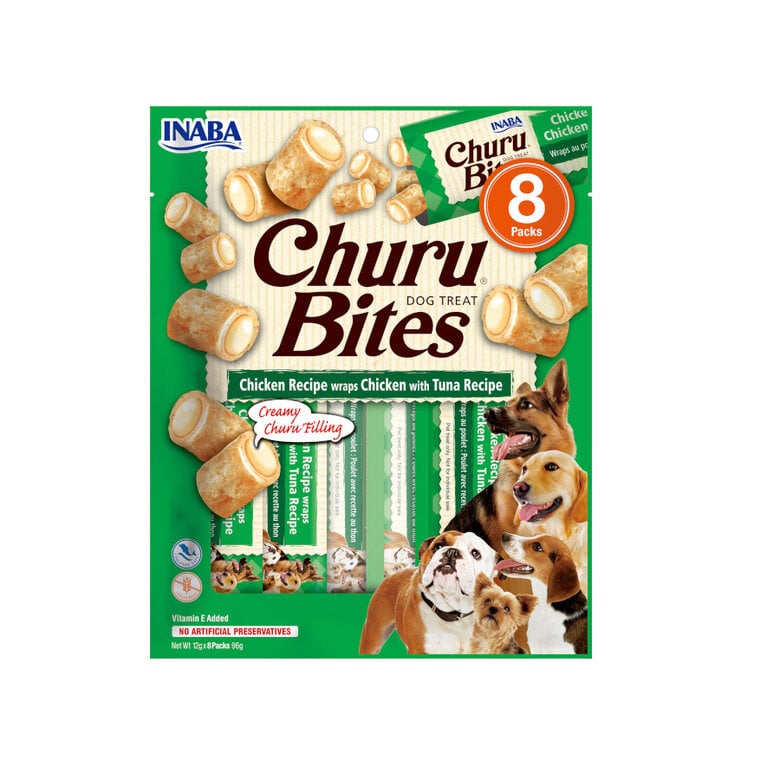 8 sobres x 12 g Churu Bocaditos Bites de Pollo con Atún para perros