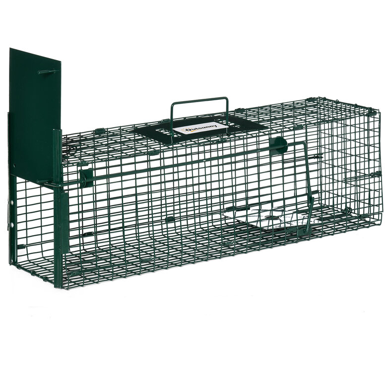 Outsunny Trampa para Animales Vivos con Puerta Jaula de Captura Metálica con Asa para Conejos Visones Pequeños 60x18x20 cm Verde Oscuro