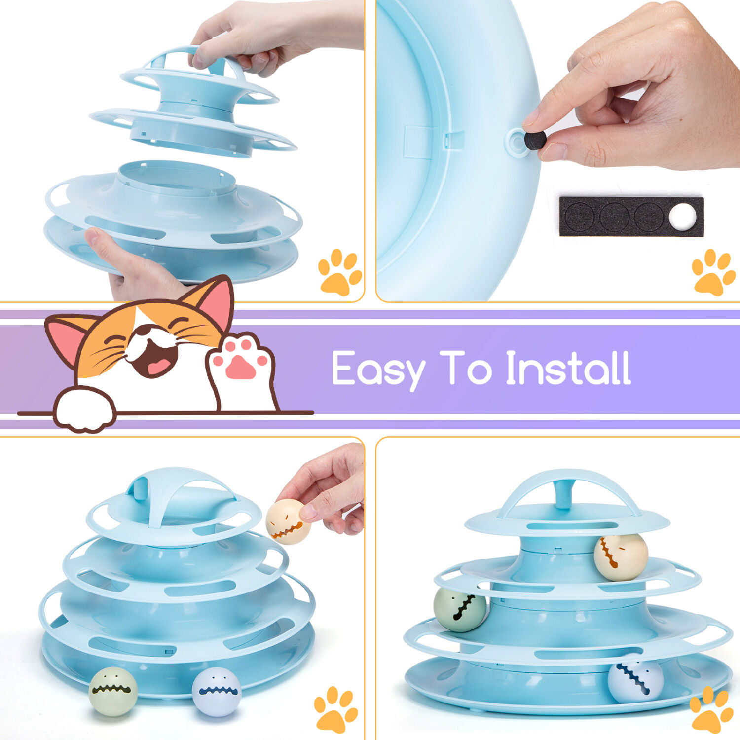 Nobleza Juguete para Gatos, Juguetes Interactivo con Dise&ntilde;o de Torre con 4 Pelotas de 3 Niveles, Torre Interactiva Gato, , large Imagen numero 5