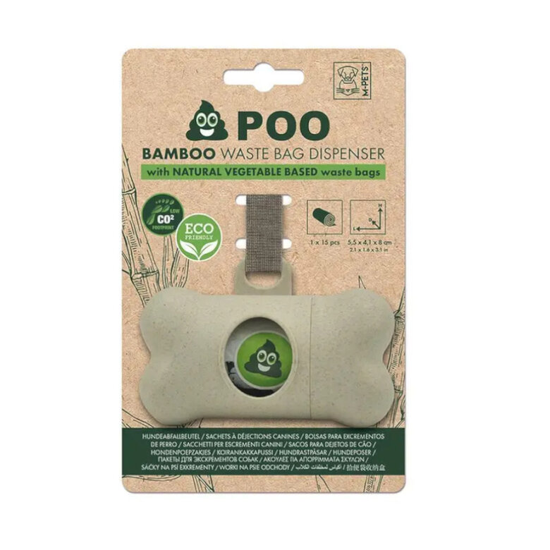 M-pets Poo Bamboo Porta Bolsas Biodegradable + 15 bolsas para caca de perro, , large image number null