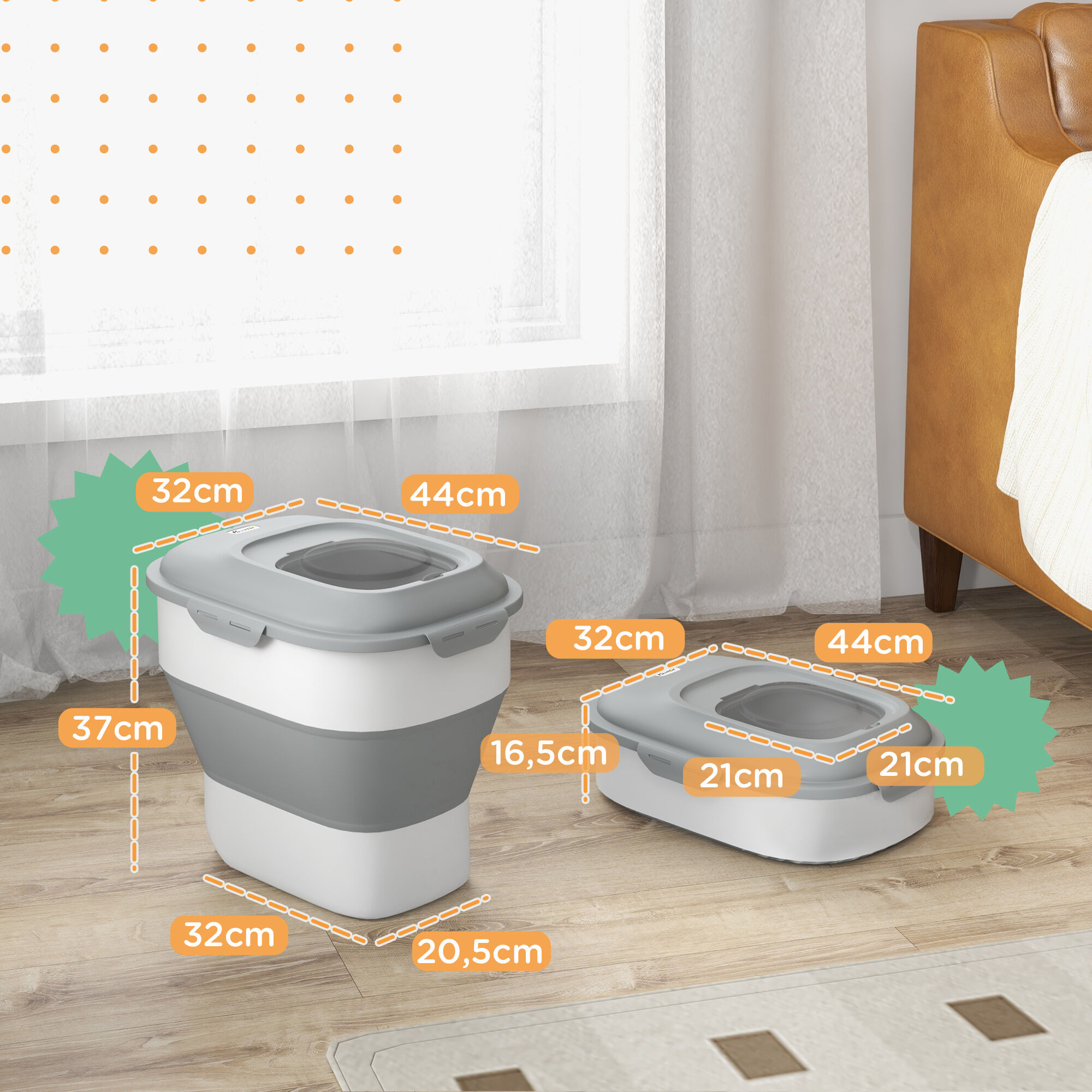 PawHut Contenedor de Comida para Perros Plegable 25L Contenedor de Pienso con Ruedas Taza Medidora Cuenco Plegable y Cuchara Contenedor de Comida para Mascotas Gatos Gris, , large Imagen numero 3