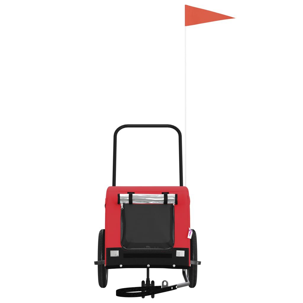 vidaXL Remolque de bicicleta mascotas hierro tela Oxford rojo negro, , large Imagen numero 2