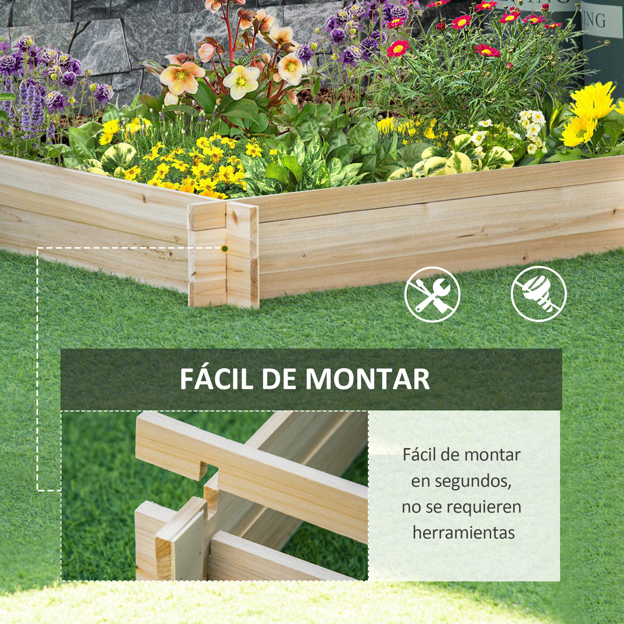 Outsunny Huerto Urbano Arriate Madera Natural para exterior thumbnail
