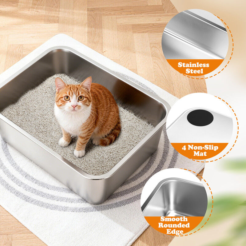 Nobleza Arenero de Acero Inoxidable para Gatos XXL &ndash; 70&times;50&times;15 cm, Borde Alto, Antideslizante &ndash; No Absorbe Olores &ndash; Ideal para Gatos Muy Grandes y M&uacute;ltiples Mascotas, , large Imagen numero 8