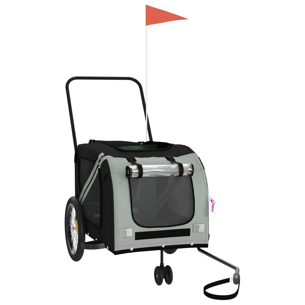 vidaXL Remolque de bicicleta mascotas hierro tela Oxford gris negro, , large Imagen numero 3