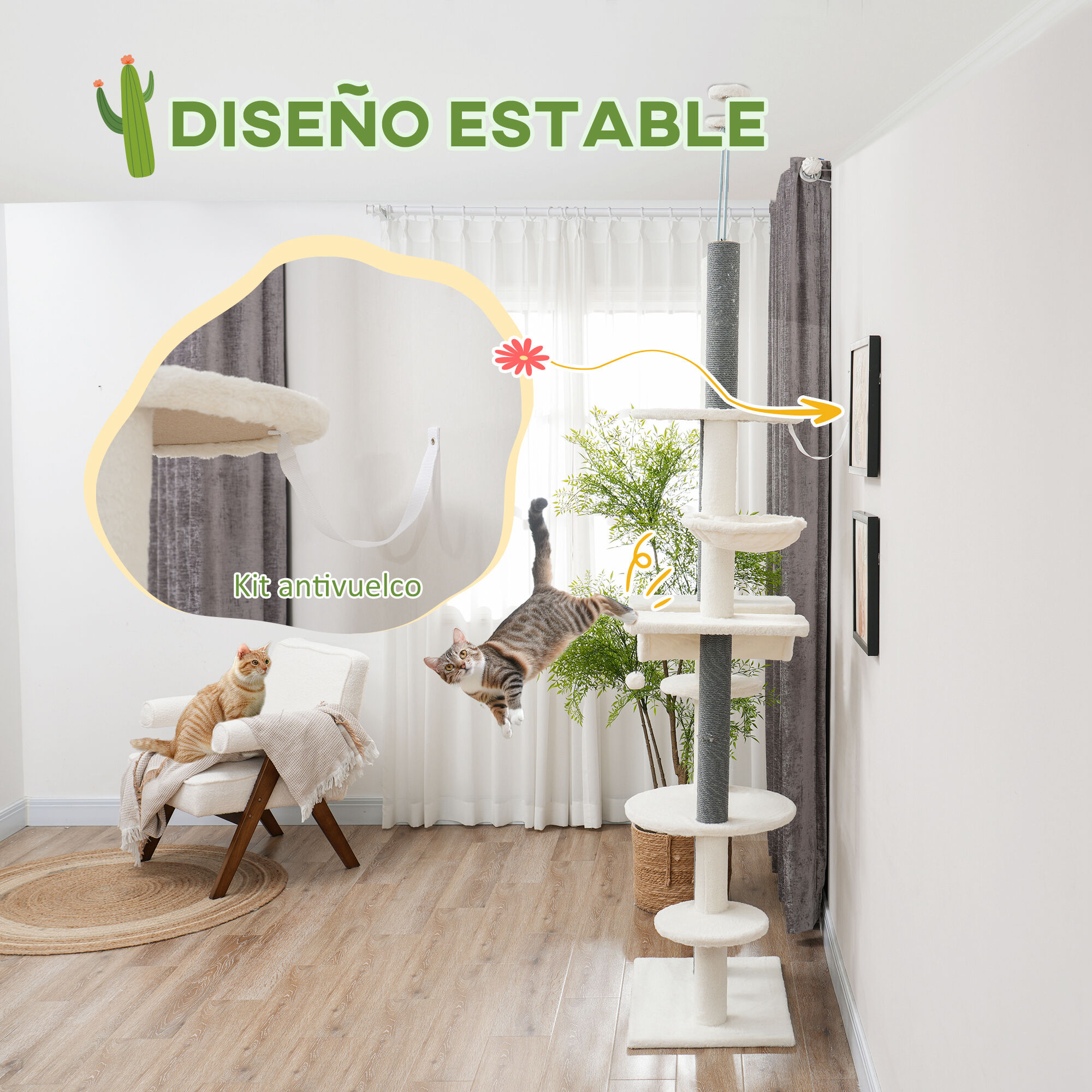 PawHut Árbol rascador crema y gris para Gatos thumbnail