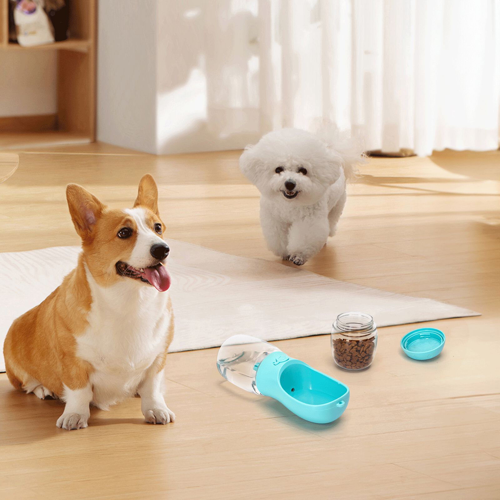 Nobleza Botella de Agua para Mascotas, 350ml Botellas de Agua para Perro Gato con 100ml Recipiente de Comida para para Caminar Viajar Acampar, , large Imagen numero 5