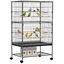 PawHut Jaula para Pájaros con Ruedas Pajarera Metálica con Bandeja Extraíble 4 Puertas 4 Comederos 4 Perchas y Estante de Almacenaje Jaula para Canarios Periquitos 78x52x132 cm Gris Oscuro, , large indicador imagen numero 1