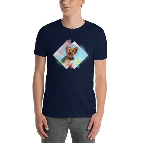 Mascochula camiseta hombre acuarelas personalizadas con tu mascota azul marino thumbnail