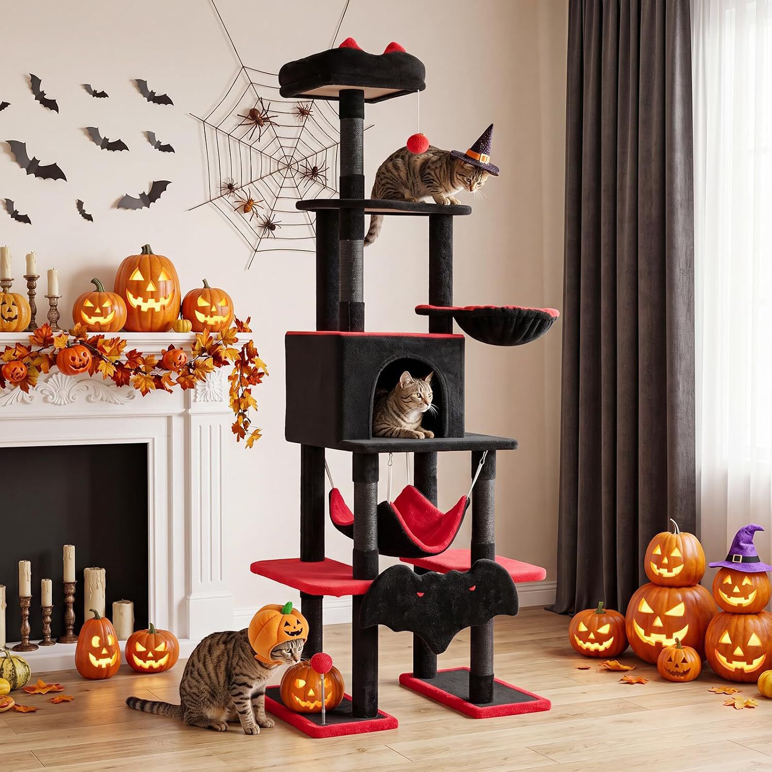 COSTWAY 178 cm &Aacute;rbol Rascador para Gatos de Estilo G&oacute;tico | con Casita, Plataforma, Hamaca, Postes Rascadores de Sisal y Bola Colgante, Torre para Gatos de 6 Niveles para Varios Gatitos, , large Imagen numero 2
