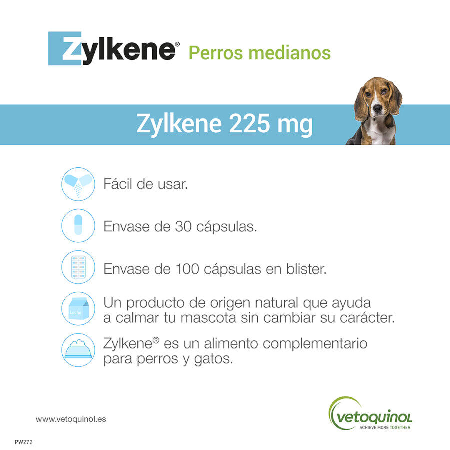 Vetoquinol Zylkene suplemento natural calmante en cápsulas para perros y gatos thumbnail