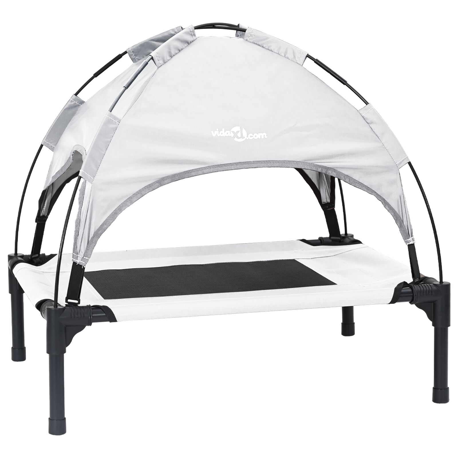 vidaXL Cama Elevada para Perro  con Techo Desmontable Gris Plateado Acero, , large Imagen numero 1