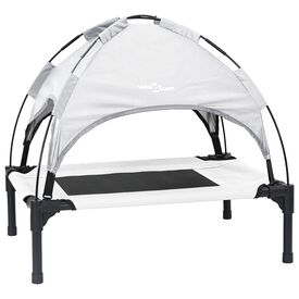 vidaXL Cama Elevada para Perro  con Techo Desmontable Gris Plateado Acero