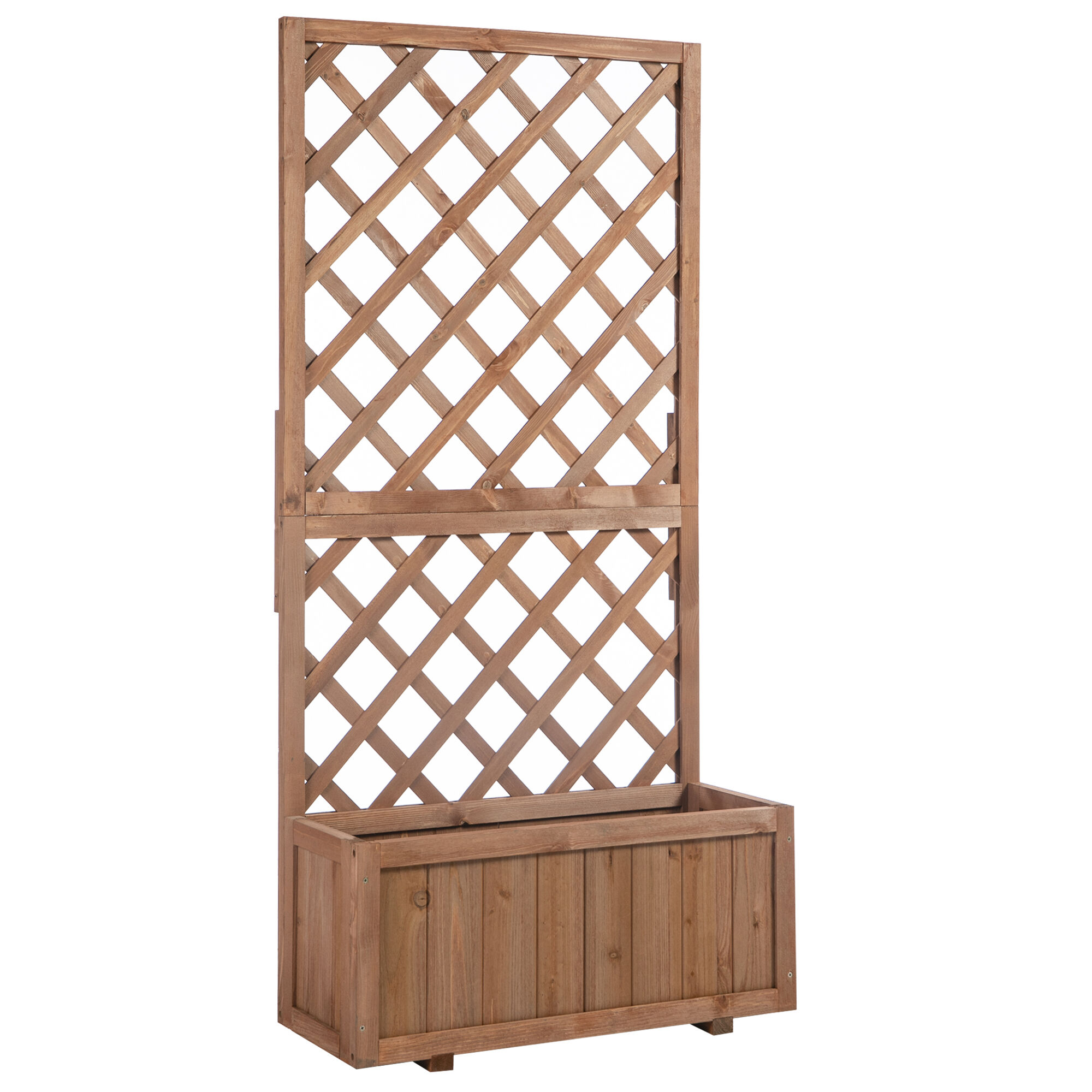 Outsunny Jardinera con Enrejado de Madera Maciza Macetero de Jard&iacute;n con Soporte para Trepadora para Cultivo de Plantas Flores 72,5x31,5x149,5 cm Natural, , large Imagen numero 1