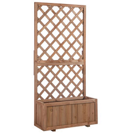 Outsunny Jardinera Con Enrejado De Madera Maciza 