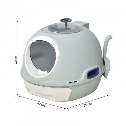 Caja de arena PawHut para gatos ligeros con claraboya color Azul thumbnail