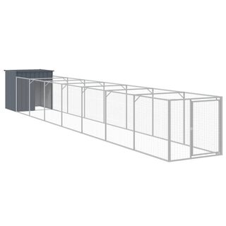 vidaXL Caseta perros con corral acero galvanizado color gris para perros