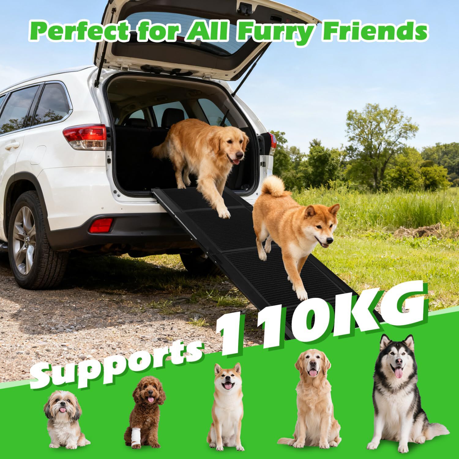 Nobleza - Rampa para perros para Coche 170 cm, Rampa Plegable Cama para Mascotas de Metal con Alfombra Antideslizante para Perros Menos de 110kg, Escalera para Perros Medianos Grande, , large Imagen numero 2