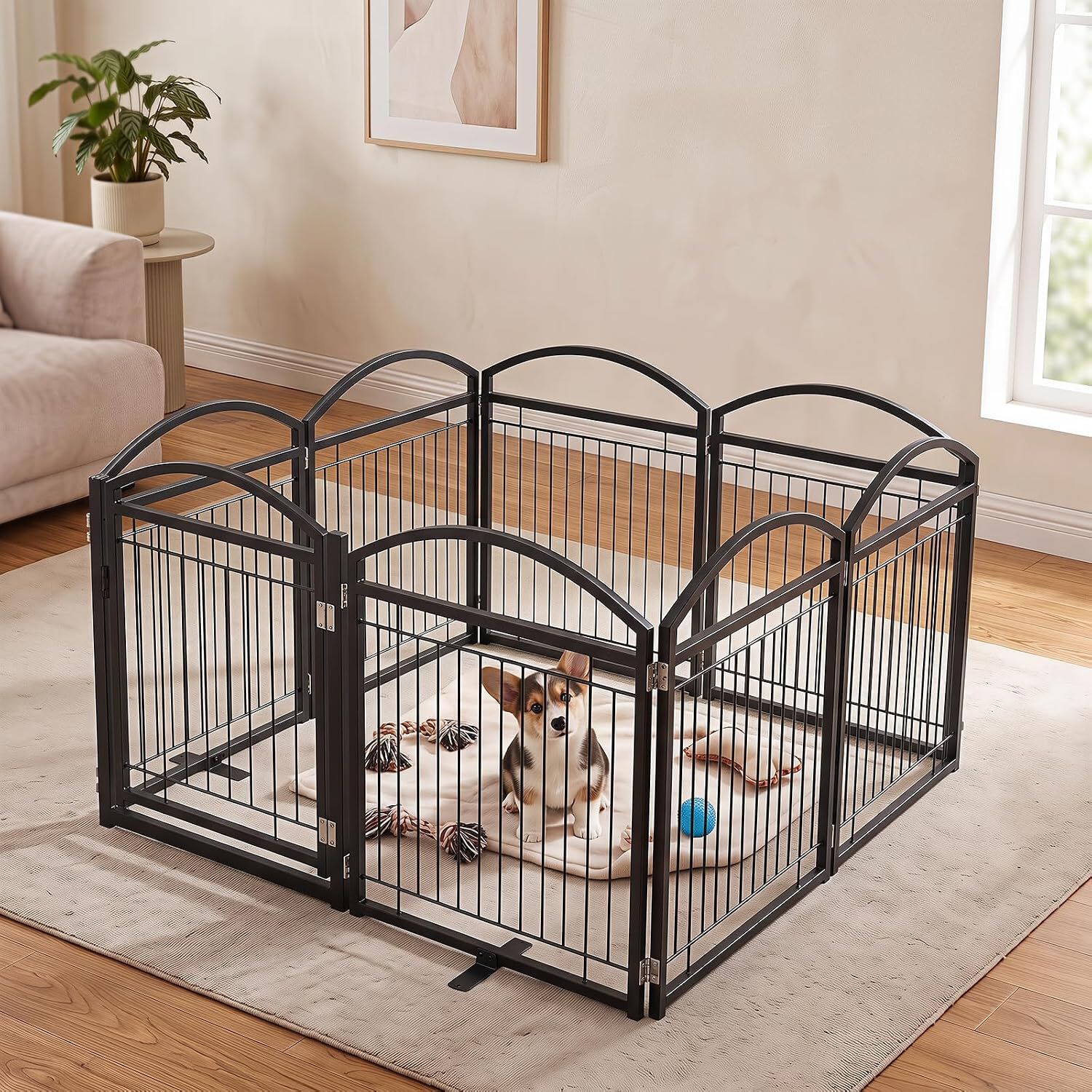 COSTWAY Parque para Perros de 8 Paneles con Puerta de Seguridad con Estructura Met&aacute;lica, Corral para Perros Peque&ntilde;os y Medianos, Corralito para Perros Plegable para Interior Exterior, Negro, , large Imagen numero 2