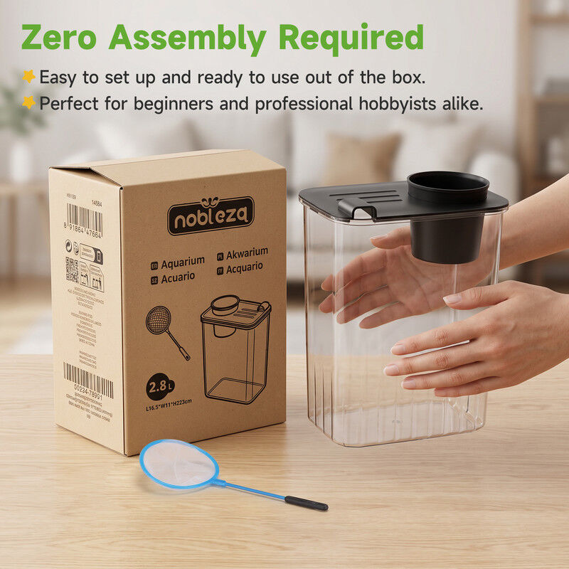 Nobleza Pecera Peque&ntilde;a de Pl&aacute;stico 4L para Betta y Decoraci&oacute;n, Acuario Transparente Resistente a Golpes con Drenaje de Un Toque, Acuario de Escritorio para Oficina y Hogar, , large Imagen numero 13
