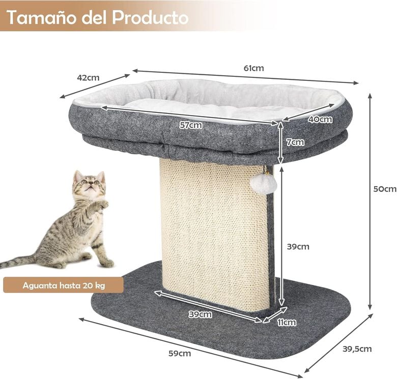 COSTWAY Árbol Rascador Pequeño Gris para Gatos thumbnail